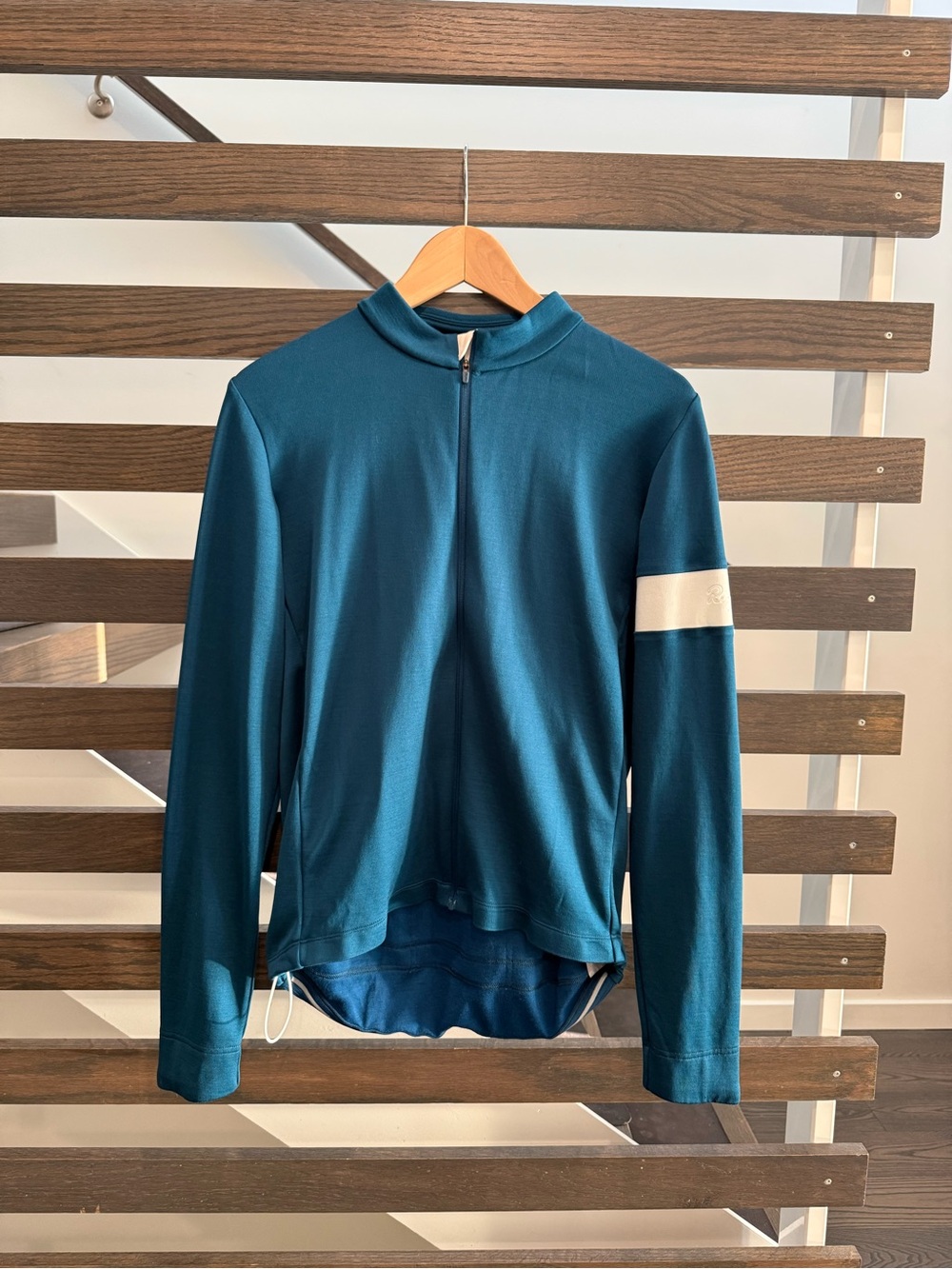 Rapha Teal Long-Sleeve Cycling Jersey with Ivory Arm Stripe